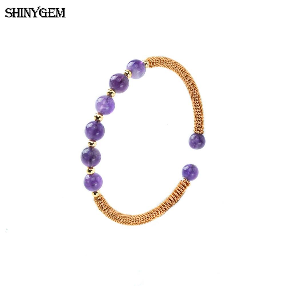 Natural Amethyst Bead Handmade Wire-Wrapped 14K Bracelet