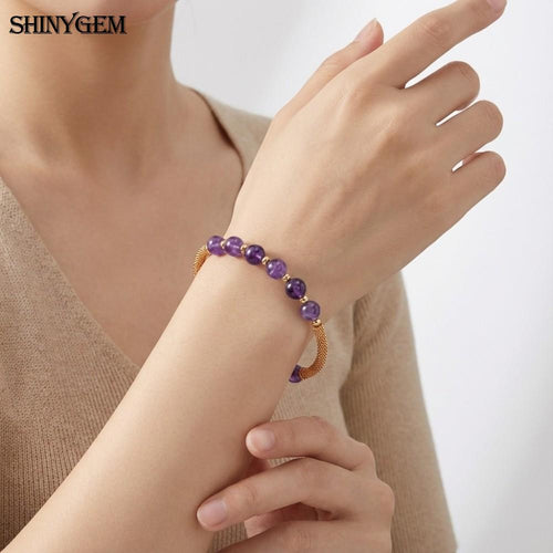 Natural Amethyst Bead Handmade Wire-Wrapped 14K Bracelet