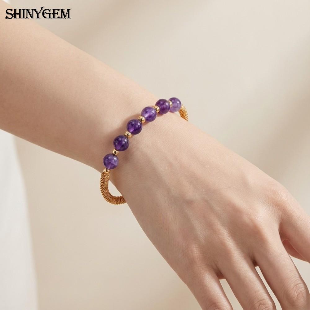 Natural Amethyst Bead Handmade Wire-Wrapped 14K Bracelet