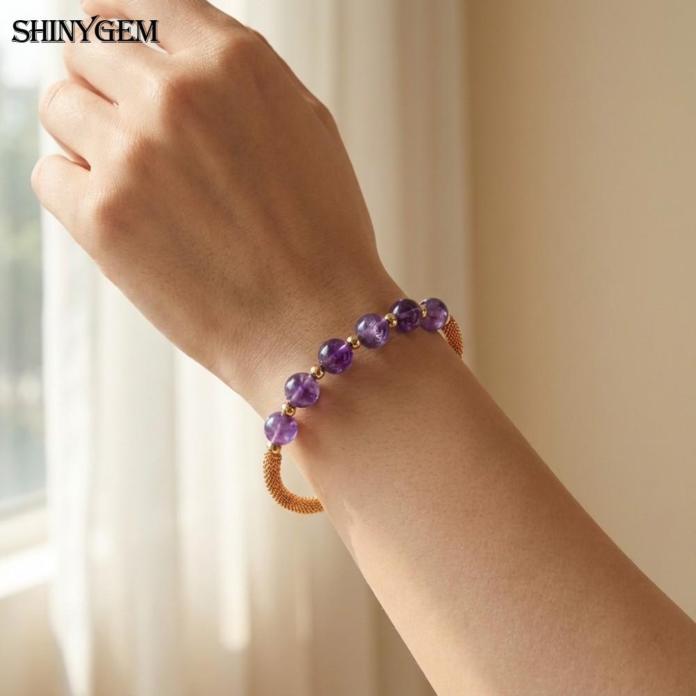 Natural Amethyst Bead Handmade Wire-Wrapped 14K Bracelet