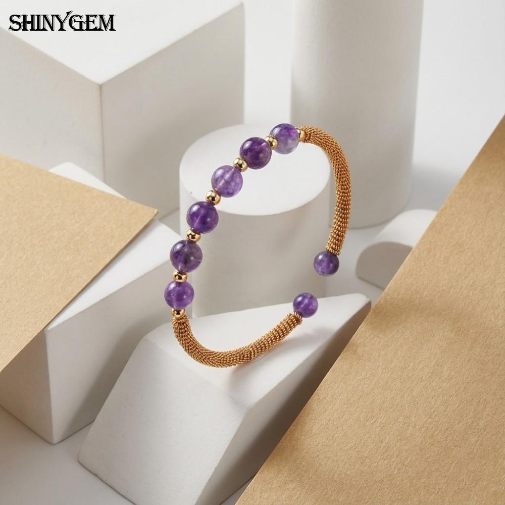 Natural Amethyst Bead Handmade Wire-Wrapped 14K Bracelet