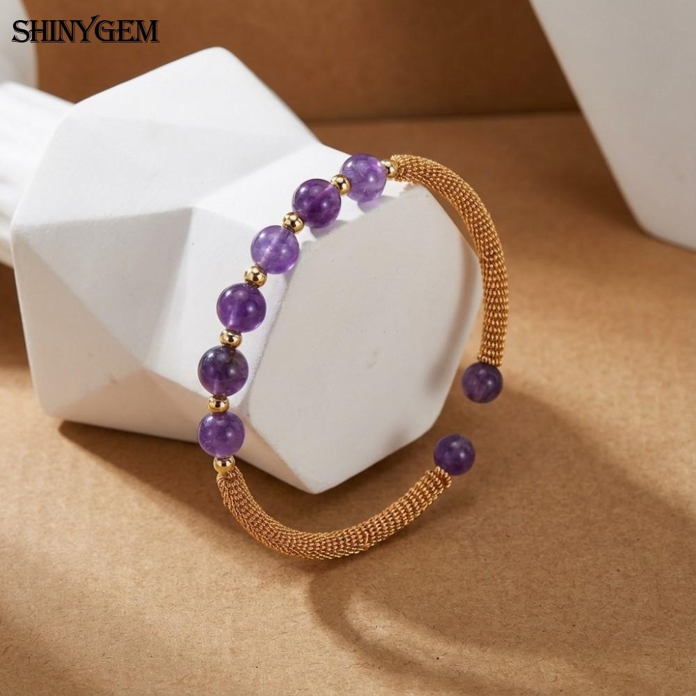 Natural Amethyst Bead Handmade Wire-Wrapped 14K Bracelet
