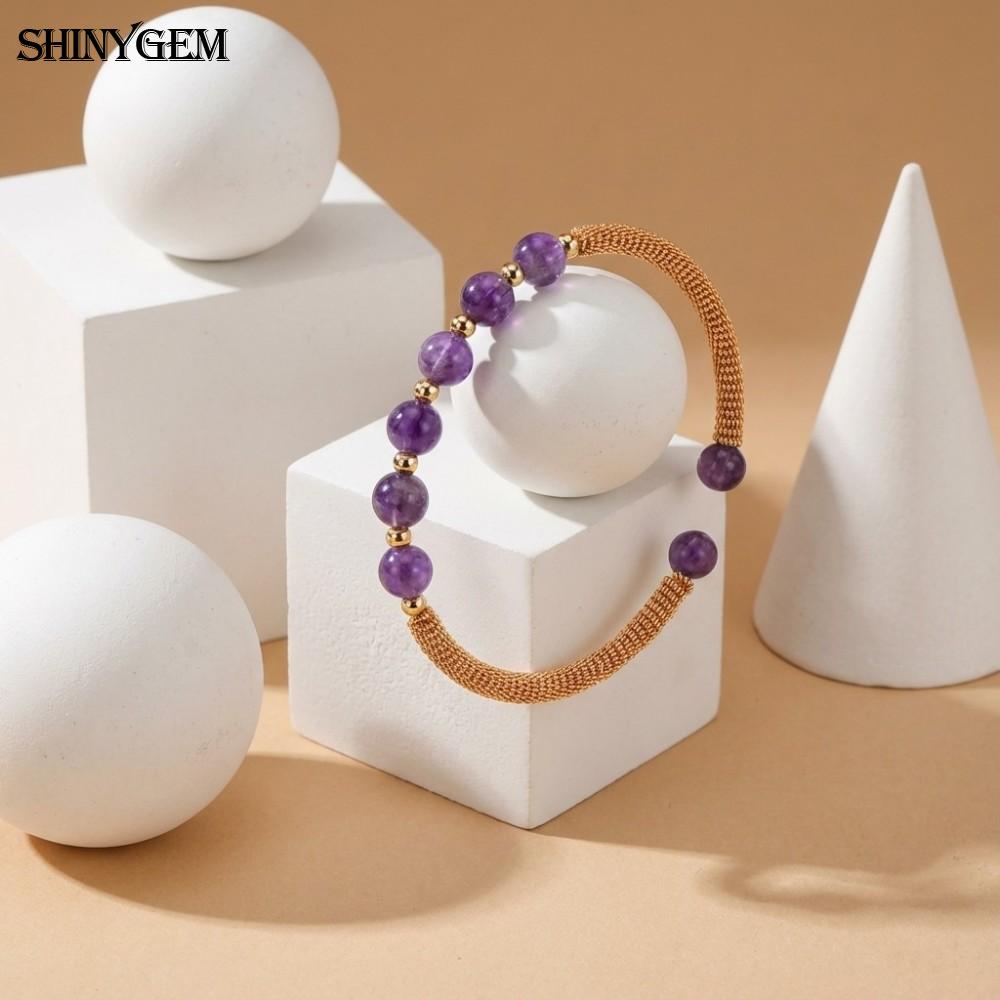 Natural Amethyst Bead Handmade Wire-Wrapped 14K Bracelet