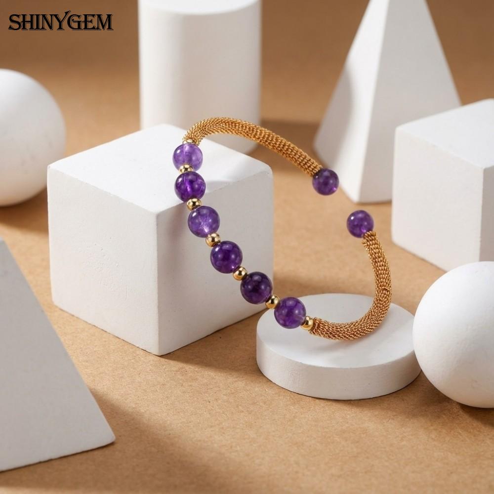 Natural Amethyst Bead Handmade Wire-Wrapped 14K Bracelet