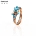 SHINYGEM Handcrafted Beaded Blue Natural Turquoise Ring Retro Women Decoration 18K Gold Plated Lady's Gift Resizable Ring