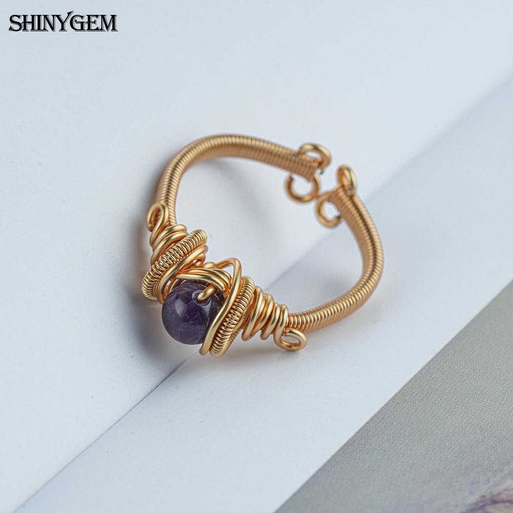 Shinygem Natural Amethyst Hand-Wrapped Ring, Adjustable, Elegant And Fashionable Luxury Gold Plated Women's Jewelry