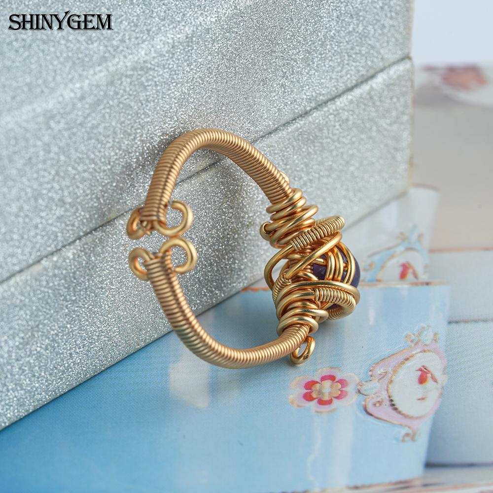 Shinygem Natural Amethyst Hand-Wrapped Ring, Adjustable, Elegant And Fashionable Luxury Gold Plated Women's Jewelry