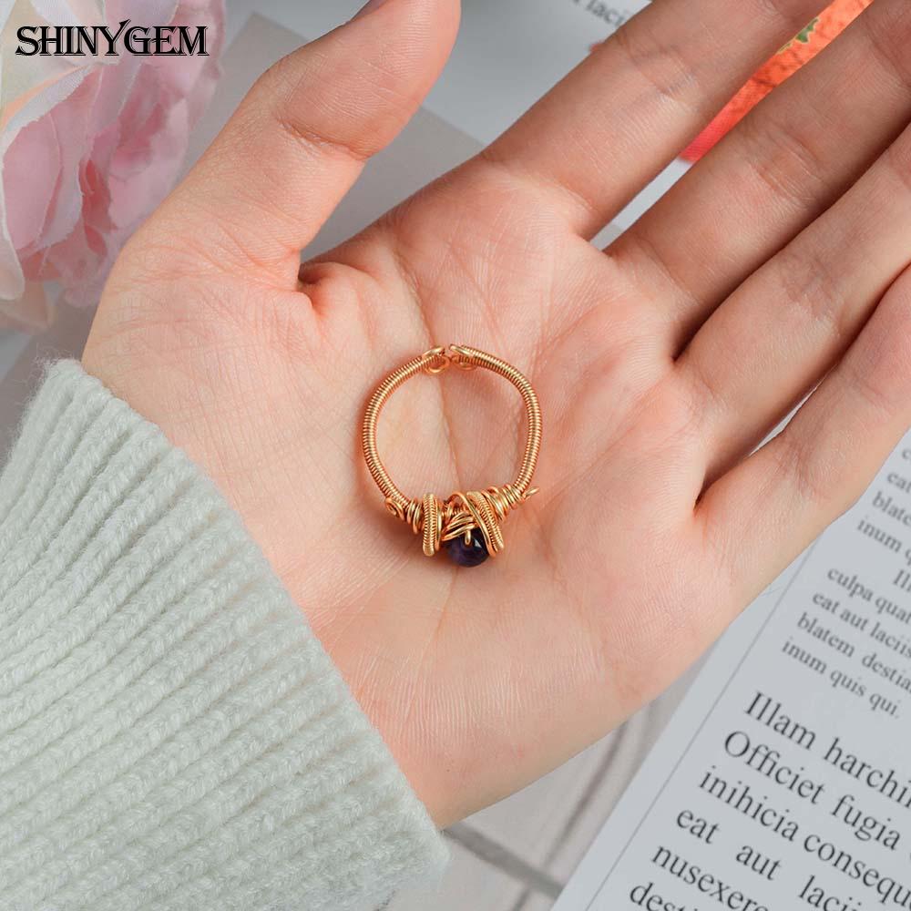 Shinygem Natural Amethyst Hand-Wrapped Ring, Adjustable, Elegant And Fashionable Luxury Gold Plated Women's Jewelry