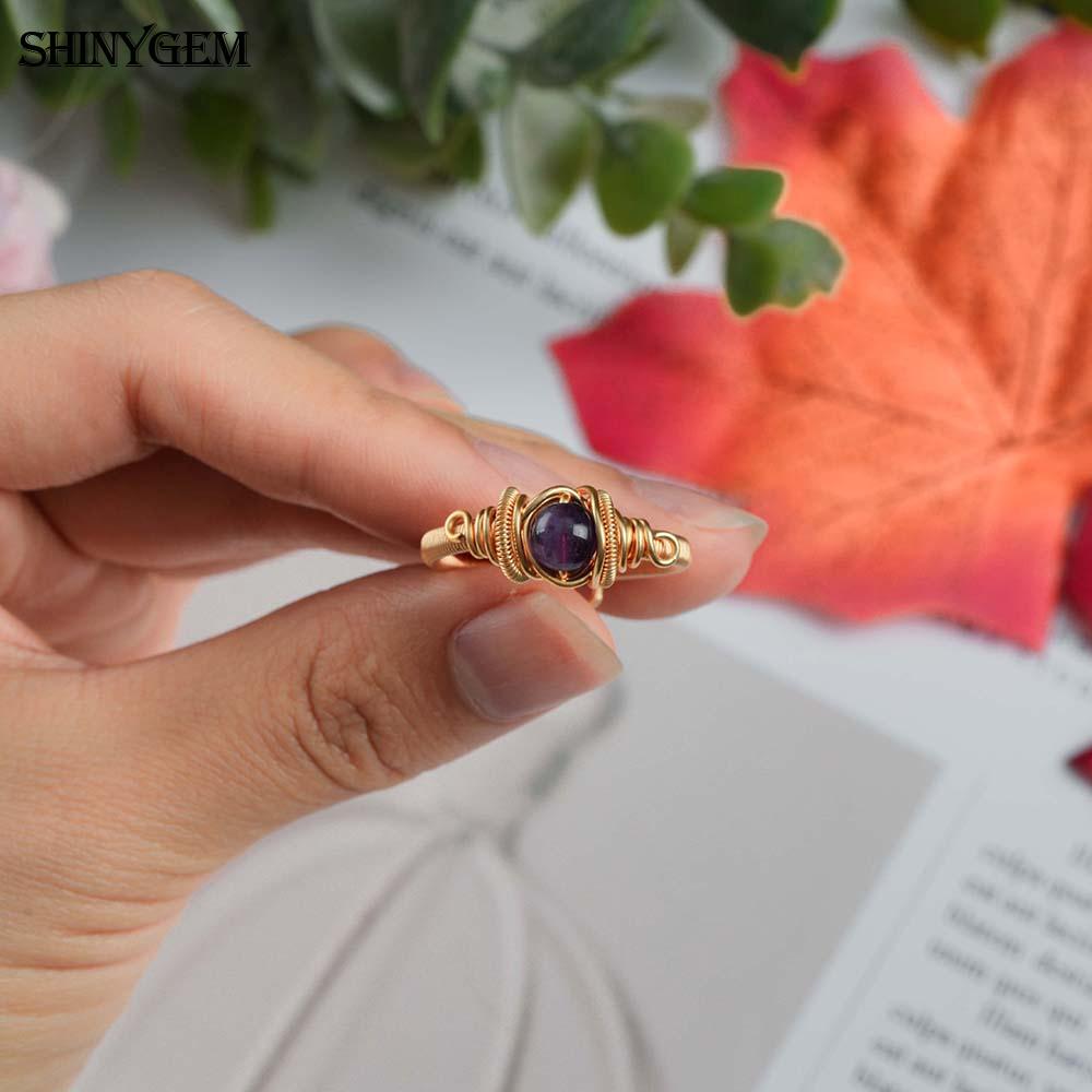 Shinygem Natural Amethyst Hand-Wrapped Ring, Adjustable, Elegant And Fashionable Luxury Gold Plated Women's Jewelry