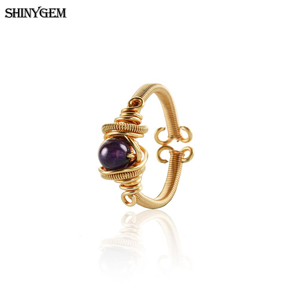 Shinygem Natural Amethyst Hand-Wrapped Ring, Adjustable, Elegant And Fashionable Luxury Gold Plated Women's Jewelry