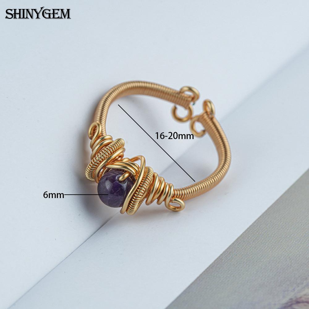Shinygem Natural Amethyst Hand-Wrapped Ring, Adjustable, Elegant And Fashionable Luxury Gold Plated Women's Jewelry