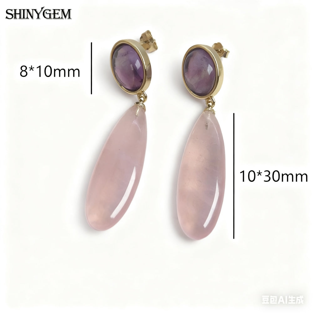 SHINYGEM Natural Stone Dangle Earrings, 925 Sterling Silver, Strawberry Crystal Amazonite Obsidian Tiger Eye Gemstone Pendant Earrings for Women