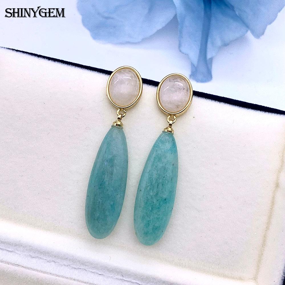 SHINYGEM Natural Stone Dangle Earrings, 925 Sterling Silver, Strawberry Crystal Amazonite Obsidian Tiger Eye Gemstone Pendant Earrings for Women