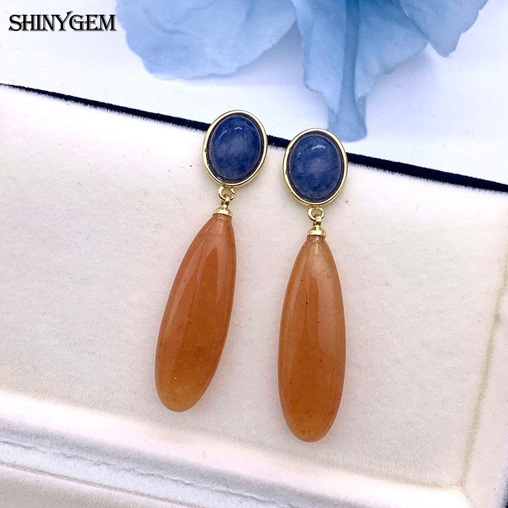 SHINYGEM Natural Stone Dangle Earrings, 925 Sterling Silver, Strawberry Crystal Amazonite Obsidian Tiger Eye Gemstone Pendant Earrings for Women