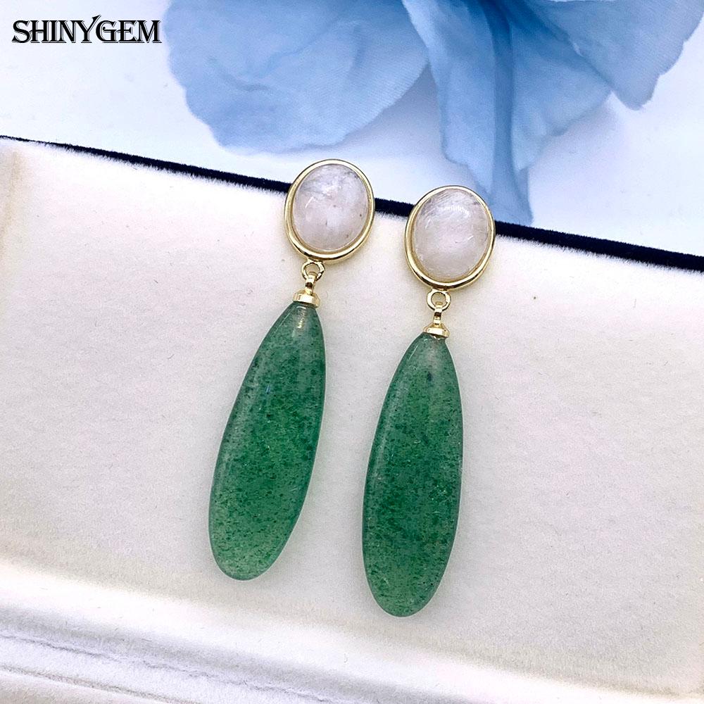 SHINYGEM Natural Stone Dangle Earrings, 925 Sterling Silver, Strawberry Crystal Amazonite Obsidian Tiger Eye Gemstone Pendant Earrings for Women