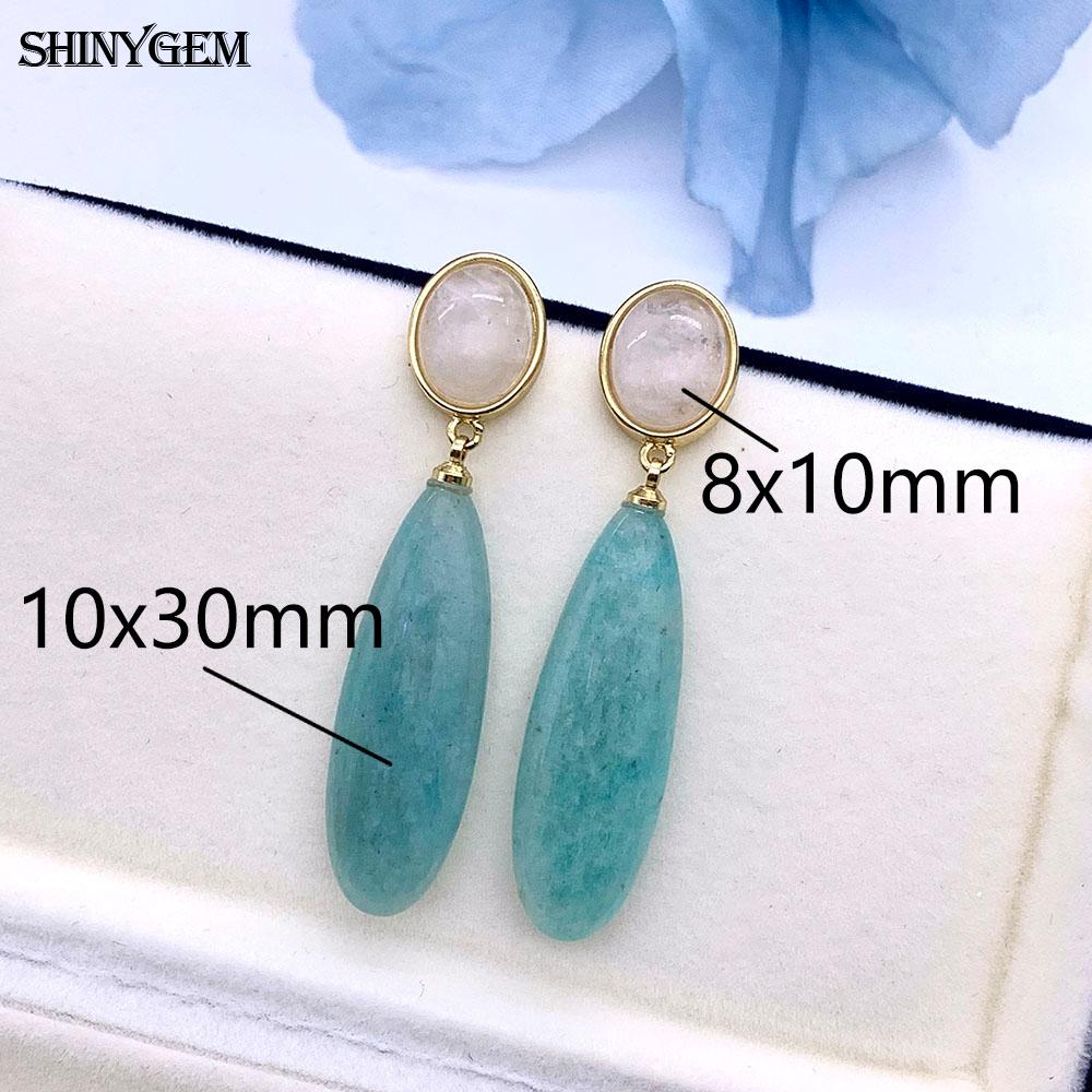 SHINYGEM Natural Stone Dangle Earrings, 925 Sterling Silver, Strawberry Crystal Amazonite Obsidian Tiger Eye Gemstone Pendant Earrings for Women