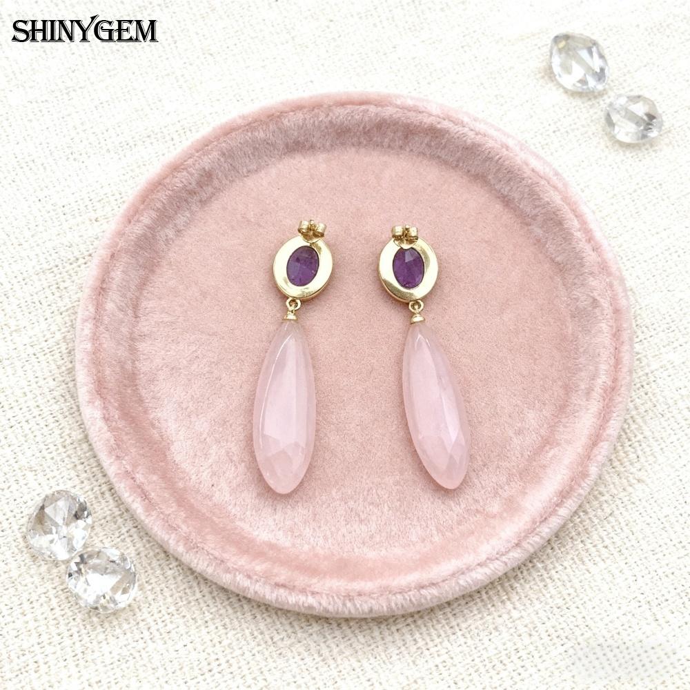 SHINYGEM Natural Stone Dangle Earrings, 925 Sterling Silver, Strawberry Crystal Amazonite Obsidian Tiger Eye Gemstone Pendant Earrings for Women