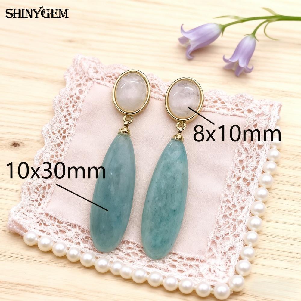 SHINYGEM Natural Stone Dangle Earrings, 925 Sterling Silver, Strawberry Crystal Amazonite Obsidian Tiger Eye Gemstone Pendant Earrings for Women