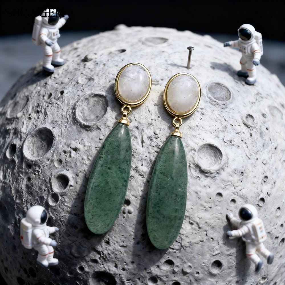 SHINYGEM Natural Stone Dangle Earrings, 925 Sterling Silver, Strawberry Crystal Amazonite Obsidian Tiger Eye Gemstone Pendant Earrings for Women