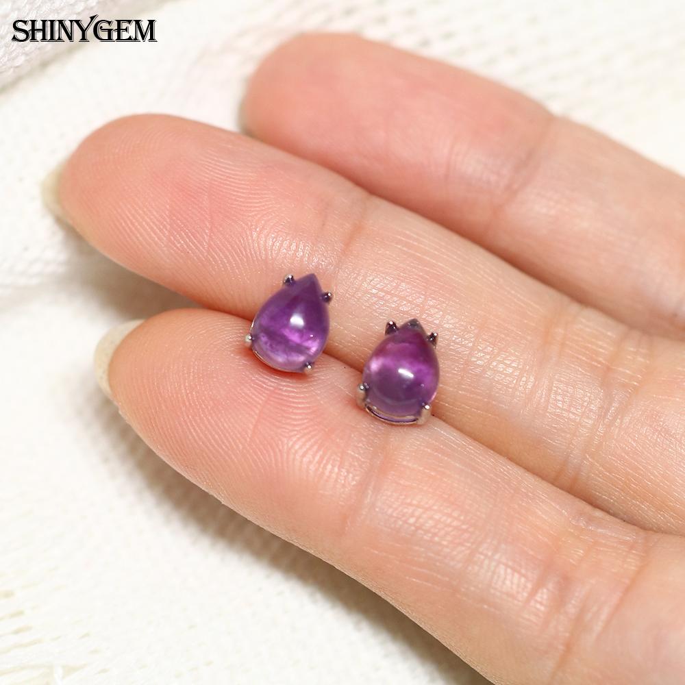 SHINYGEM Women 925 Sterling Silver Rose Quartz Stud Earrings with Aquamarine Green Red Strawberry Crystal Citrine Ear Jewelry