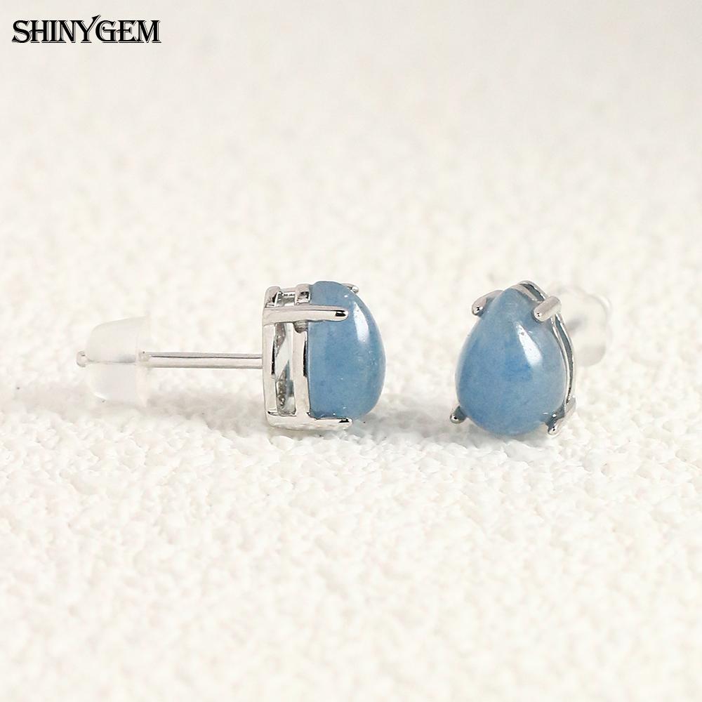 SHINYGEM Women 925 Sterling Silver Rose Quartz Stud Earrings with Aquamarine Green Red Strawberry Crystal Citrine Ear Jewelry