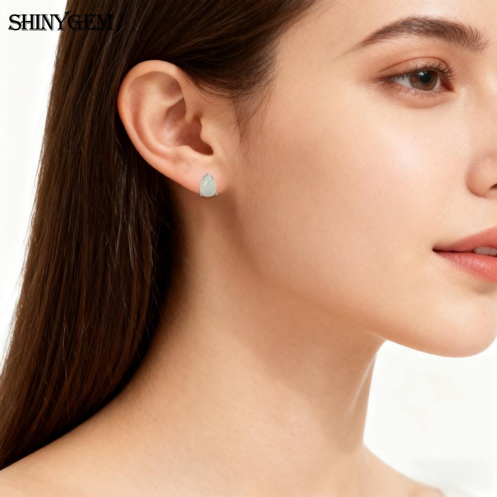 SHINYGEM Women 925 Sterling Silver Rose Quartz Stud Earrings with Aquamarine Green Red Strawberry Crystal Citrine Ear Jewelry