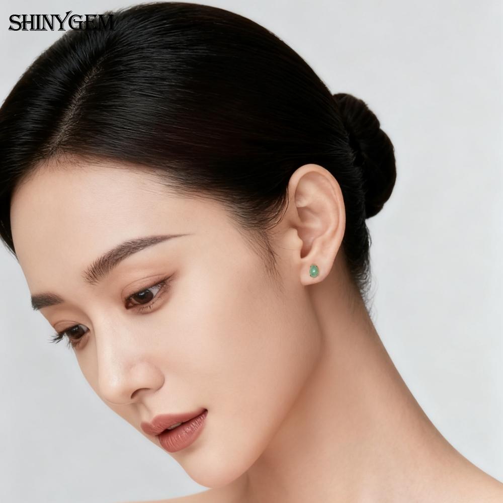 SHINYGEM Women 925 Sterling Silver Rose Quartz Stud Earrings with Aquamarine Green Red Strawberry Crystal Citrine Ear Jewelry