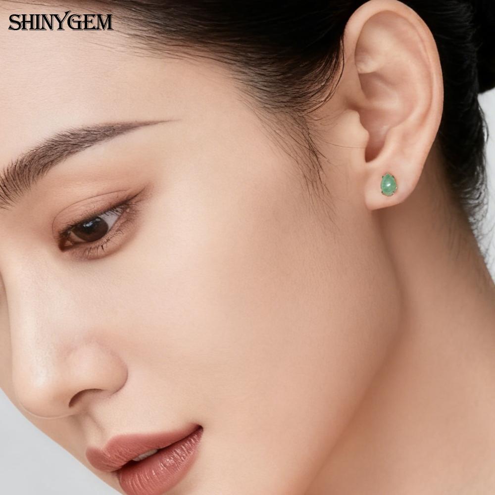 SHINYGEM Women 925 Sterling Silver Rose Quartz Stud Earrings with Aquamarine Green Red Strawberry Crystal Citrine Ear Jewelry