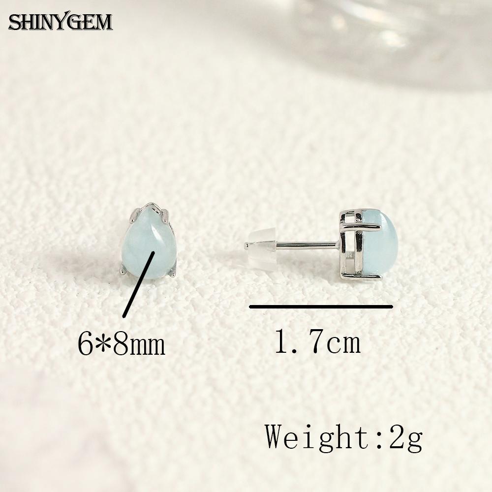 SHINYGEM Women 925 Sterling Silver Rose Quartz Stud Earrings with Aquamarine Green Red Strawberry Crystal Citrine Ear Jewelry