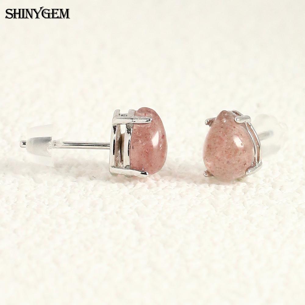 SHINYGEM Women 925 Sterling Silver Rose Quartz Stud Earrings with Aquamarine Green Red Strawberry Crystal Citrine Ear Jewelry