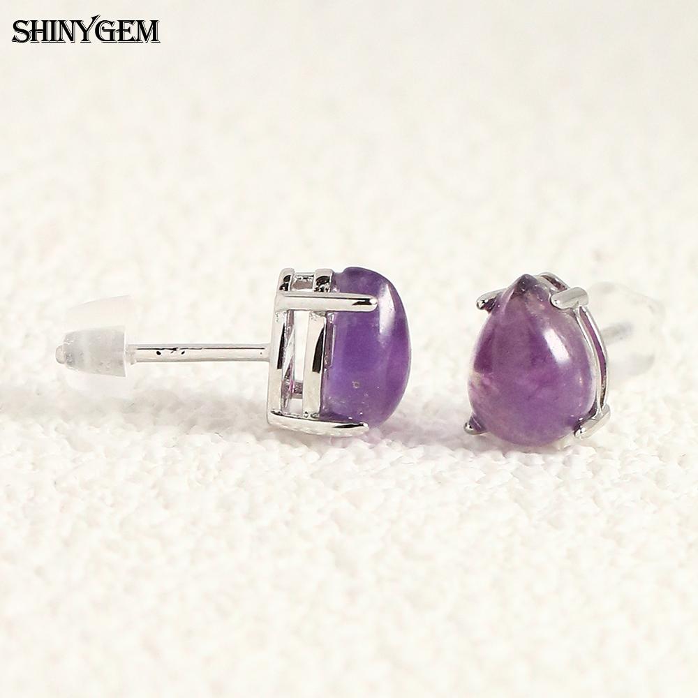 SHINYGEM Women 925 Sterling Silver Rose Quartz Stud Earrings with Aquamarine Green Red Strawberry Crystal Citrine Ear Jewelry