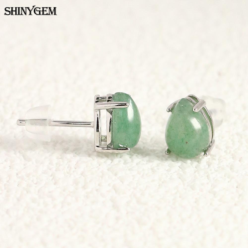 SHINYGEM Women 925 Sterling Silver Rose Quartz Stud Earrings with Aquamarine Green Red Strawberry Crystal Citrine Ear Jewelry