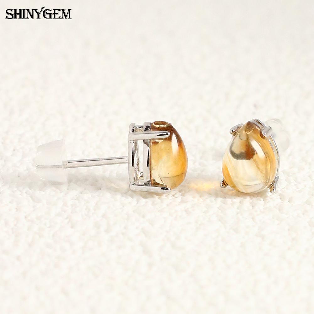 SHINYGEM Women 925 Sterling Silver Rose Quartz Stud Earrings with Aquamarine Green Red Strawberry Crystal Citrine Ear Jewelry