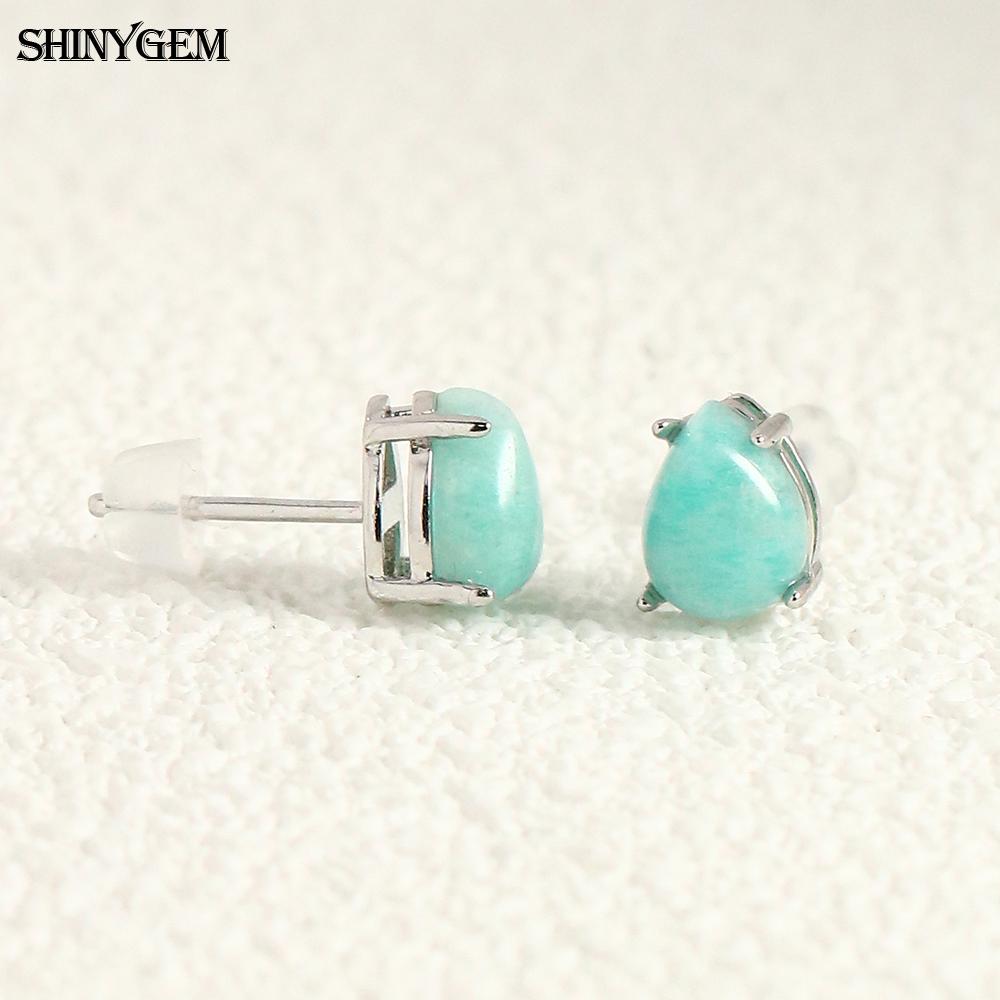 SHINYGEM Women 925 Sterling Silver Rose Quartz Stud Earrings with Aquamarine Green Red Strawberry Crystal Citrine Ear Jewelry
