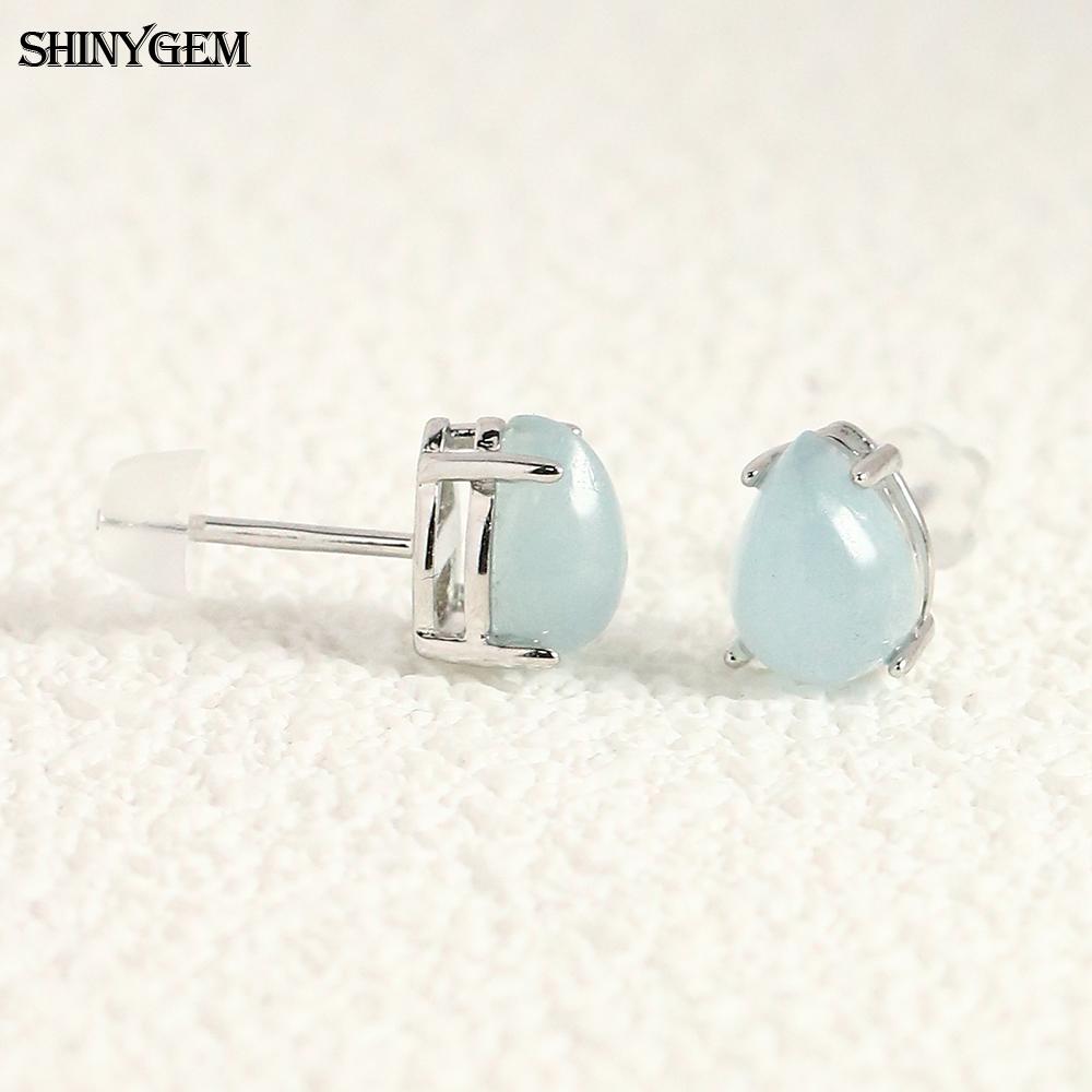 SHINYGEM Women 925 Sterling Silver Rose Quartz Stud Earrings with Aquamarine Green Red Strawberry Crystal Citrine Ear Jewelry