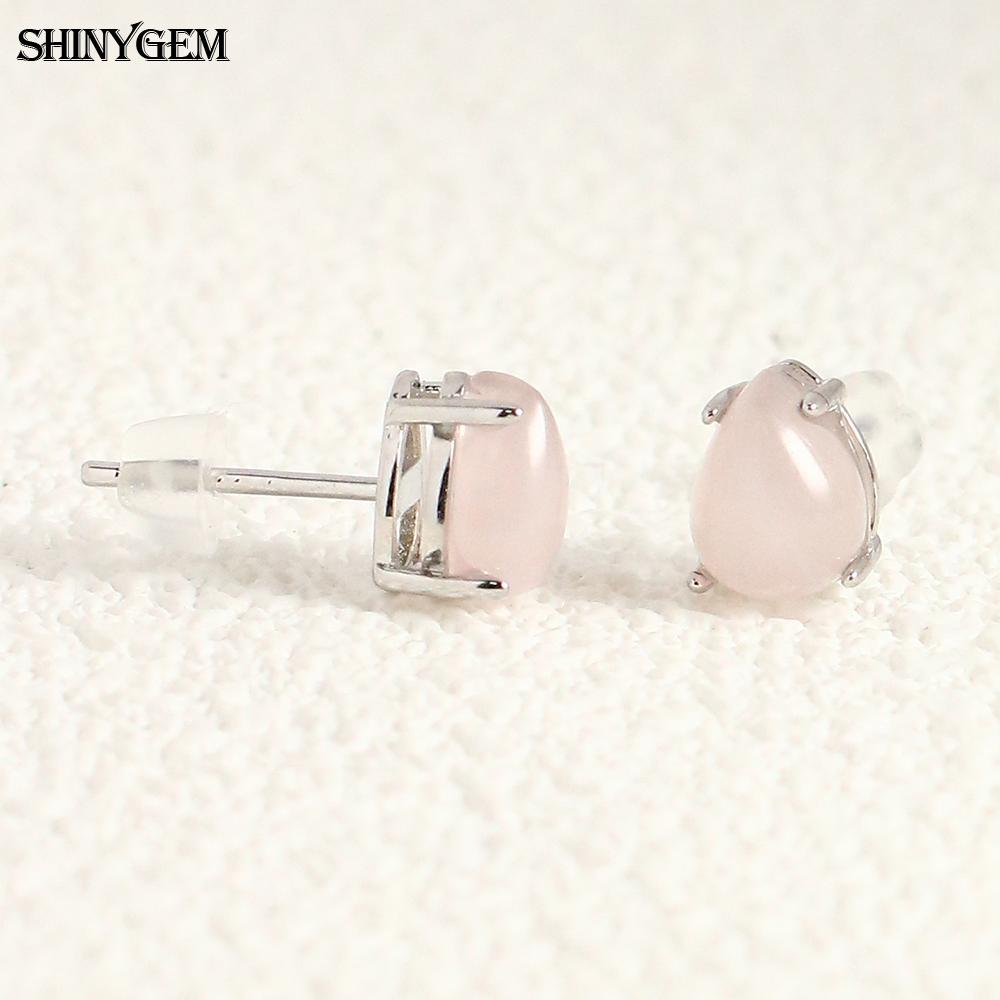 SHINYGEM Women 925 Sterling Silver Rose Quartz Stud Earrings with Aquamarine Green Red Strawberry Crystal Citrine Ear Jewelry