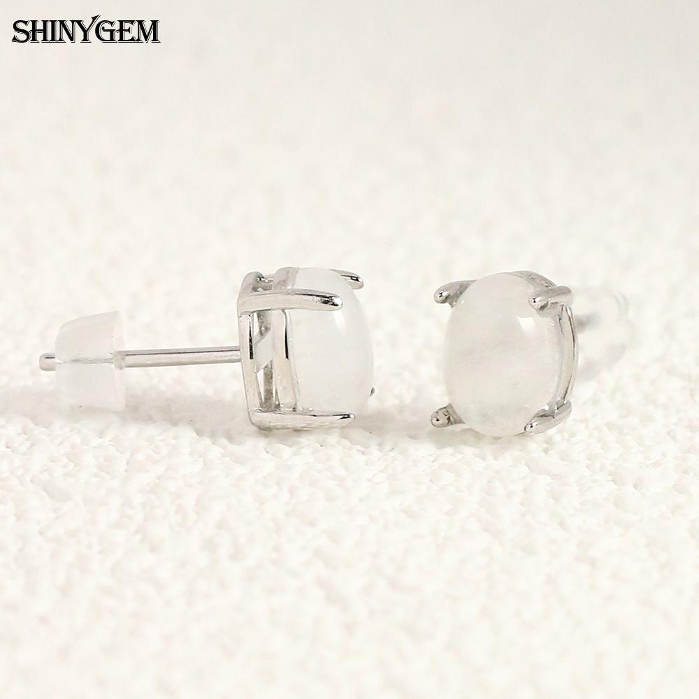 SHINYGEM Women 925 Sterling Silver Rose Quartz Stud Earrings with Aquamarine Green Red Strawberry Crystal Citrine Ear Jewelry
