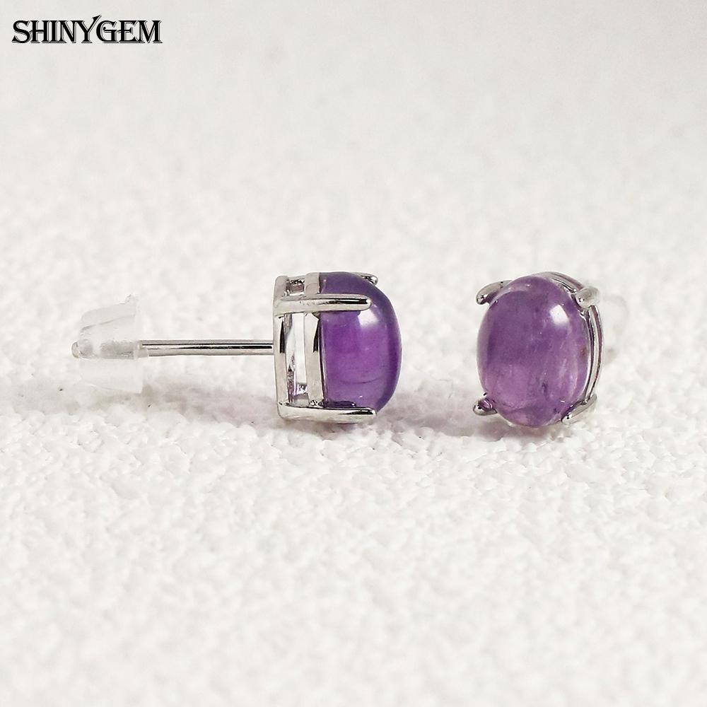 SHINYGEM Women 925 Sterling Silver Rose Quartz Stud Earrings with Aquamarine Green Red Strawberry Crystal Citrine Ear Jewelry