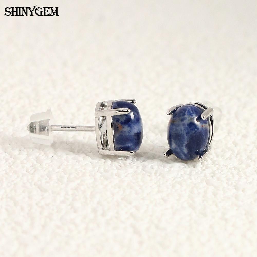 SHINYGEM Women 925 Sterling Silver Rose Quartz Stud Earrings with Aquamarine Green Red Strawberry Crystal Citrine Ear Jewelry