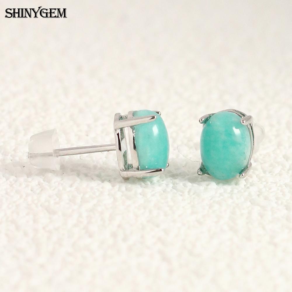 SHINYGEM Women 925 Sterling Silver Rose Quartz Stud Earrings with Aquamarine Green Red Strawberry Crystal Citrine Ear Jewelry
