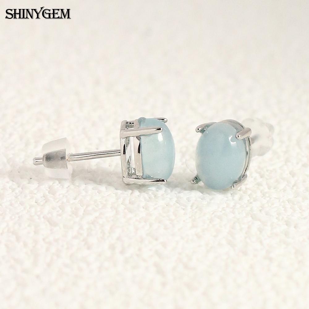 SHINYGEM Women 925 Sterling Silver Rose Quartz Stud Earrings with Aquamarine Green Red Strawberry Crystal Citrine Ear Jewelry