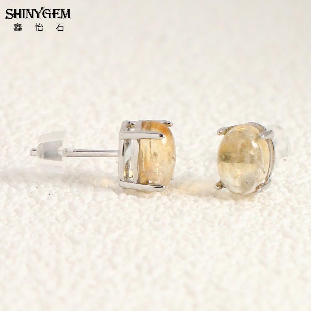 SHINYGEM Women 925 Sterling Silver Rose Quartz Stud Earrings with Aquamarine Green Red Strawberry Crystal Citrine Ear Jewelry