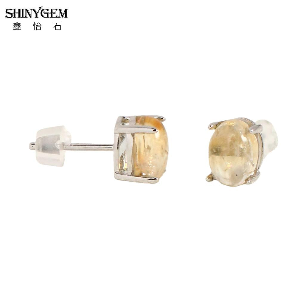 SHINYGEM Women 925 Sterling Silver Rose Quartz Stud Earrings with Aquamarine Green Red Strawberry Crystal Citrine Ear Jewelry