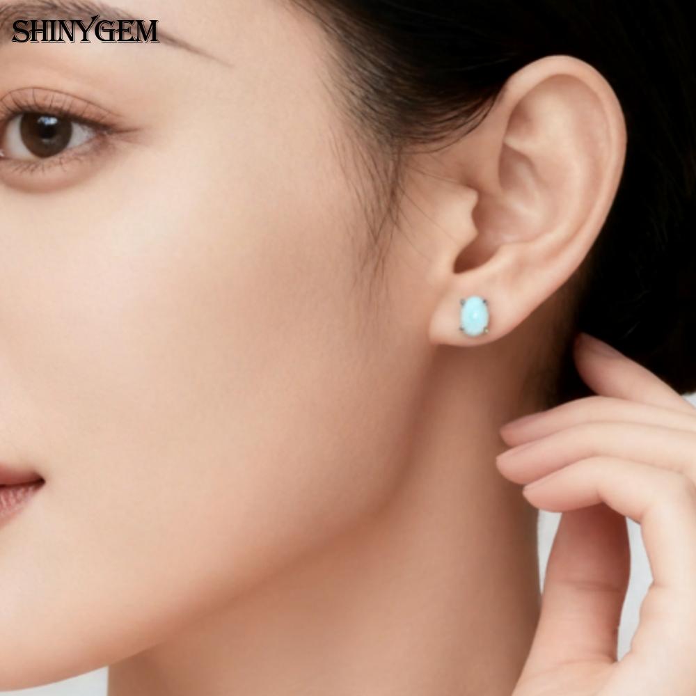 SHINYGEM Women 925 Sterling Silver Rose Quartz Stud Earrings with Aquamarine Green Red Strawberry Crystal Citrine Ear Jewelry