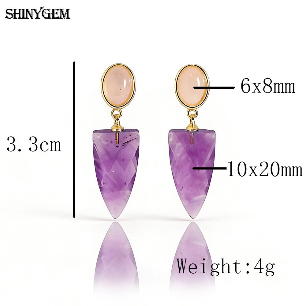 SHINYJEWELRY Natural Crystal Hand-Cut Arrow-Shaped Drop Earrings with 925 Silver Needles