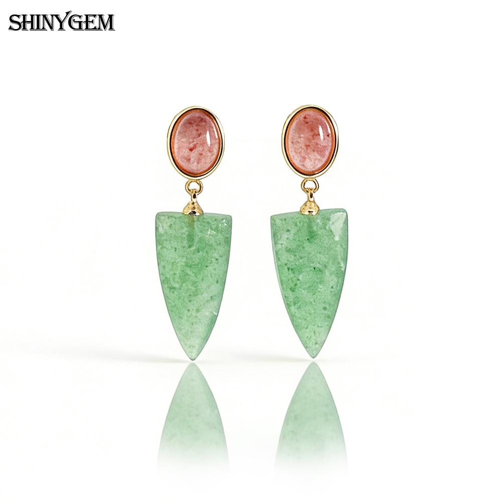 SHINYJEWELRY Natural Crystal Hand-Cut Arrow-Shaped Drop Earrings with 925 Silver Needles