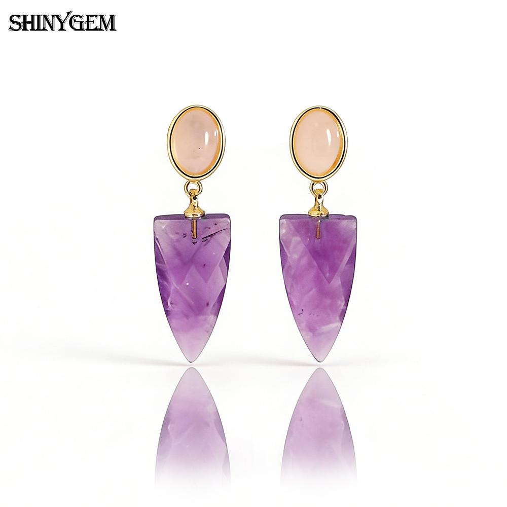 SHINYJEWELRY Natural Crystal Hand-Cut Arrow-Shaped Drop Earrings with 925 Silver Needles