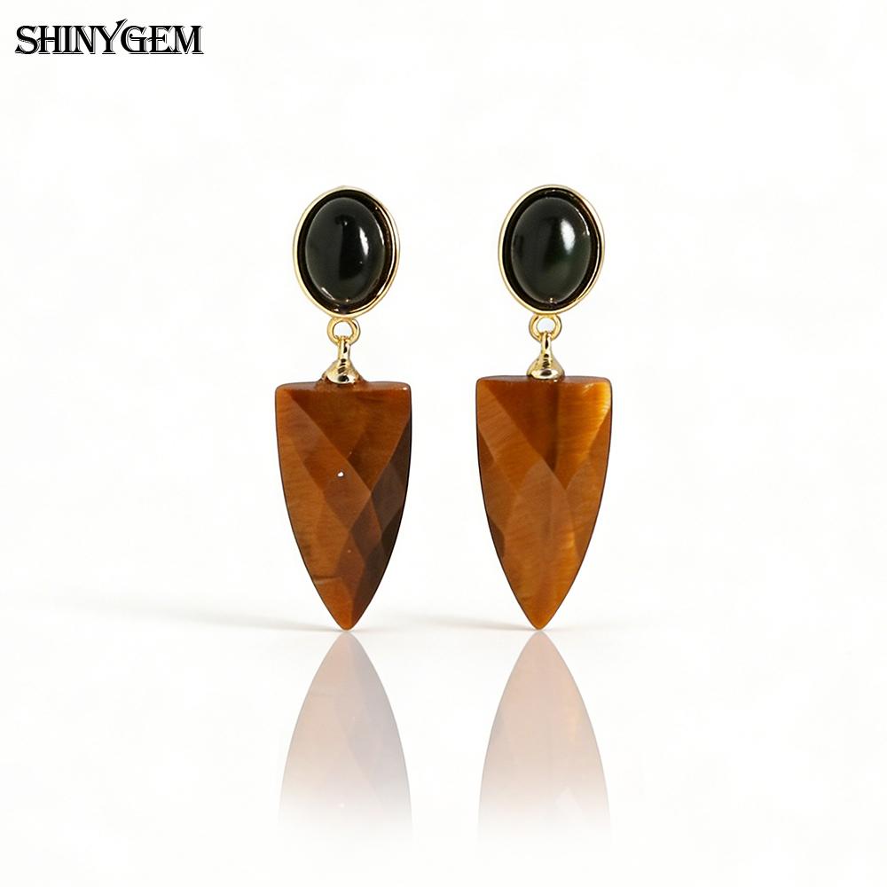 SHINYJEWELRY Natural Crystal Hand-Cut Arrow-Shaped Drop Earrings with 925 Silver Needles