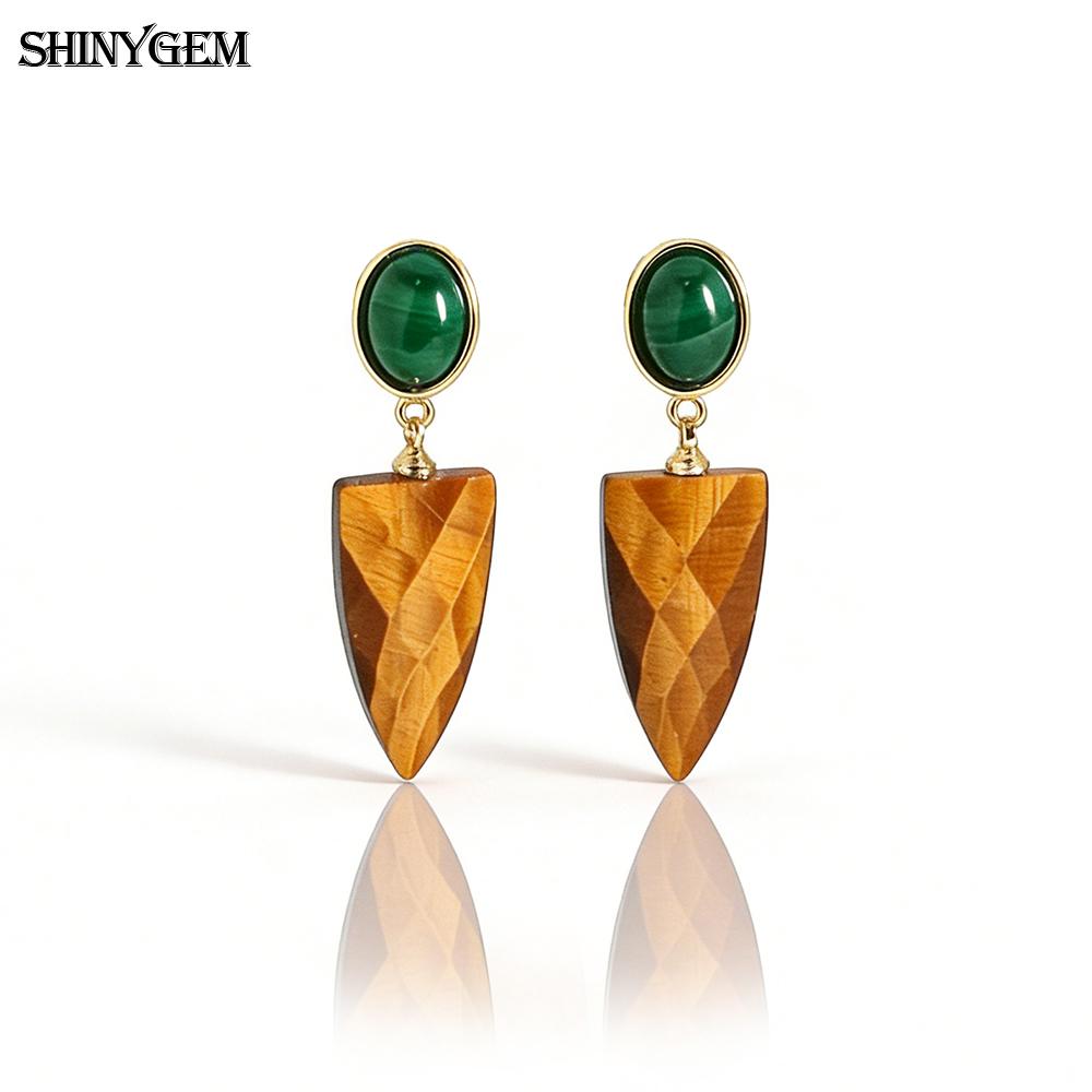 SHINYJEWELRY Natural Crystal Hand-Cut Arrow-Shaped Drop Earrings with 925 Silver Needles