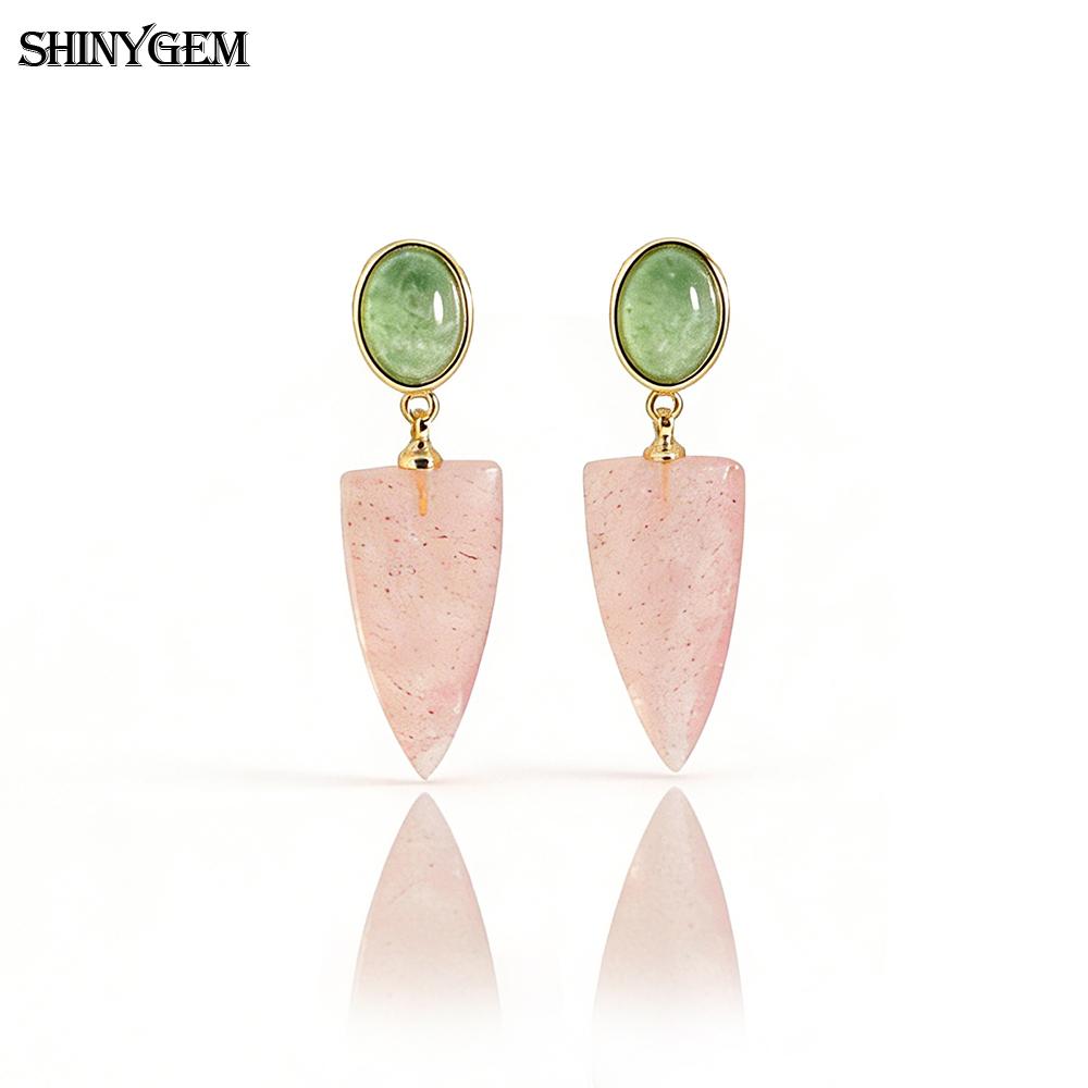 SHINYJEWELRY Natural Crystal Hand-Cut Arrow-Shaped Drop Earrings with 925 Silver Needles